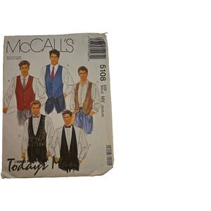 McCall's 5108 Men's Tall Size 36-40 Vest, Neck Tie, Bow Tie Cut Complete 1990